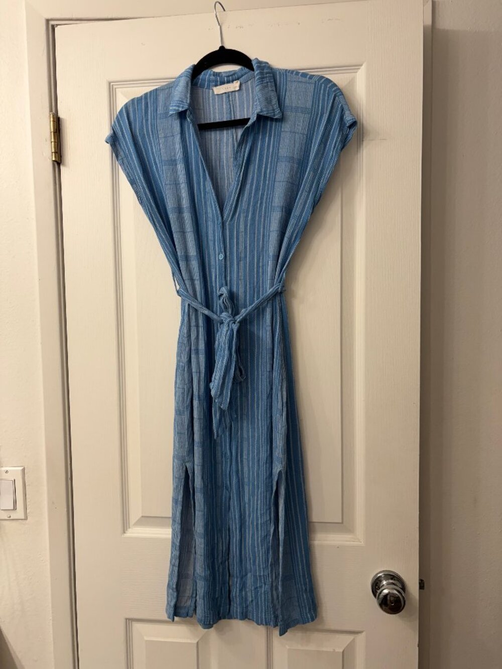 Lush Blue and White Sundress Size XS Color Denim Ivory